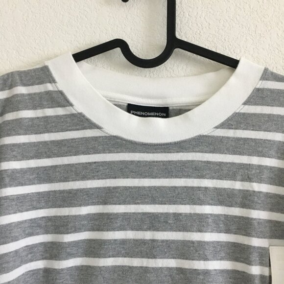 Phenomenon Japanese Streetwear Brand Y2K One Size Gray/White Striped Cropped Top - Picture 2 of 14